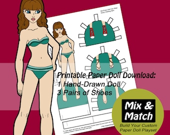Digital Paperdoll Download- Printable Paper Doll Body- Paper Doll Dress Up-Woman Clipart- Dress Up Doll