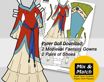 Medieval Princess Printable Paper Doll- Medieval Dresses for Paper Dolls- Digital Download- Fantasy Kids Crafts