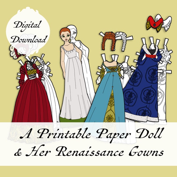 Renaissance Printable Paper Doll, Kid's Renaissance Faire Craft, Renaissance Dress Coloring Pages, Printable Historical Paper Doll PDF