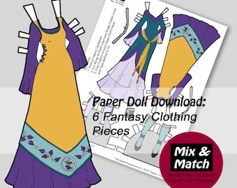 Fantasy Dolls Dresses- Fantasy Art to Download and Print- Printable Dress Up- Cut Out Doll Download- PDF Printable Download