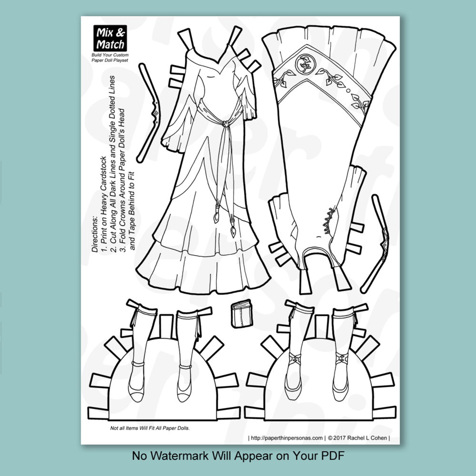 Fantasy Princess Printable Paper Doll Mix &amp; Match Digital Paper Doll ...