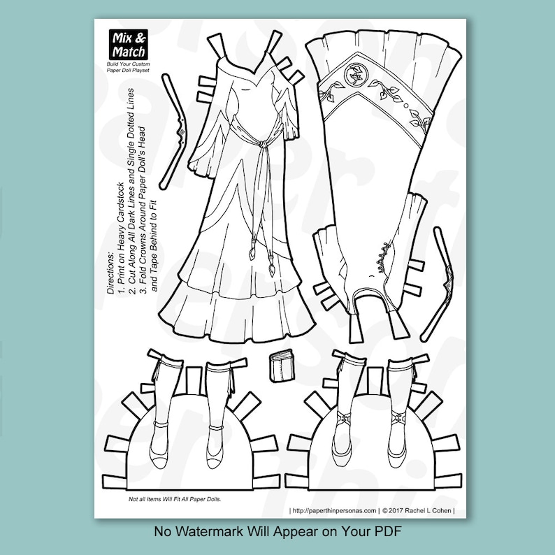 Fantasy Princess Printable Paper Doll Mix &amp; Match Digital Paper Doll ...
