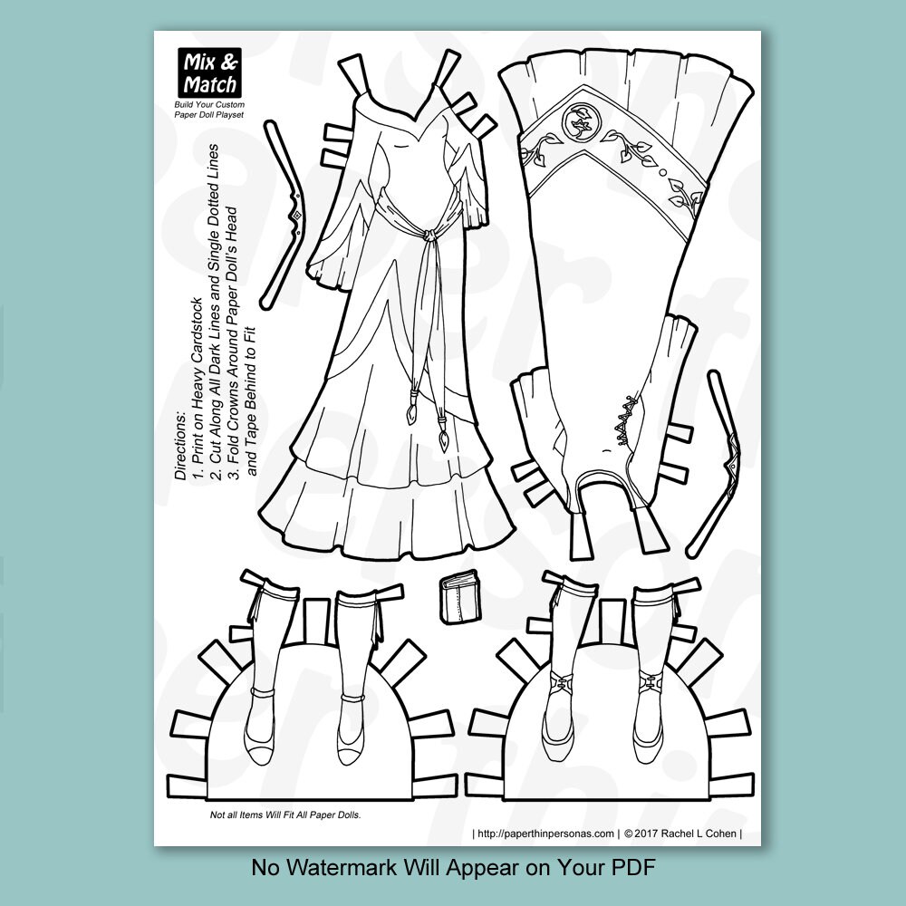 Fantasy Princess Printable Paper Doll Mix &amp; Match Digital Paper Doll ...