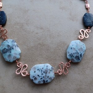 Sesame Jasper Statement Necklace: Copper Wire Beaded Design