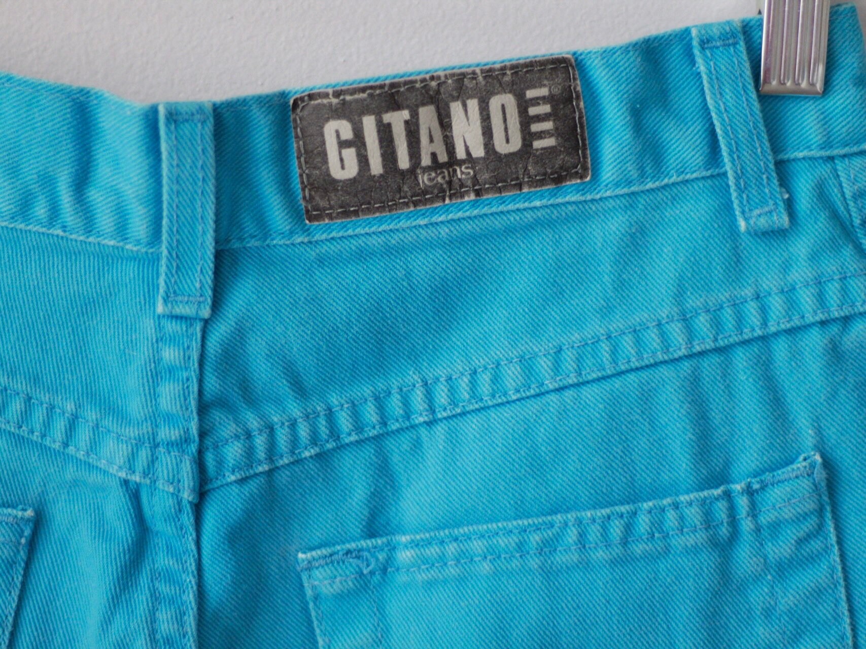 bright blue denim shorts