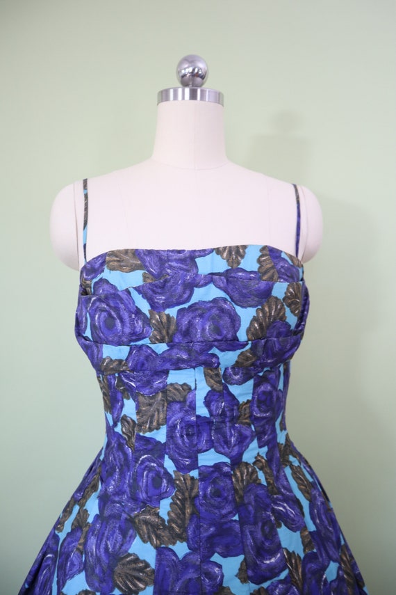 1950s Frank Usher dress • purple blue rose floral… - image 5