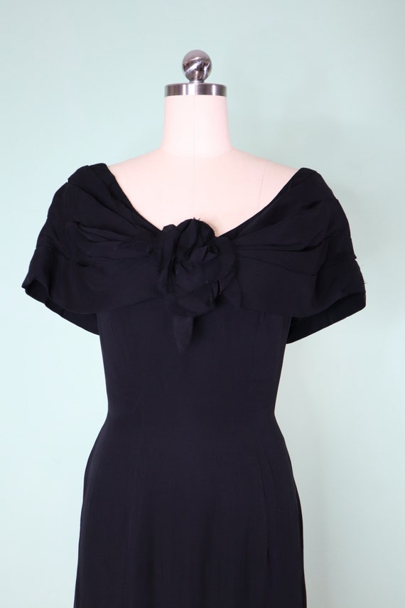 1950s Suzy Perette black dress, silk chiffon, ros… - image 4