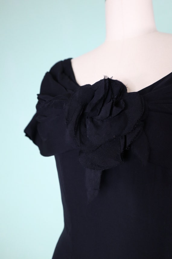 1950s Suzy Perette black dress, silk chiffon, ros… - image 6