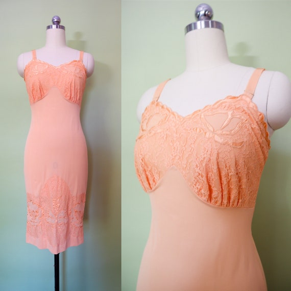 1950s orange slip, butterfly appliqué , nightgown