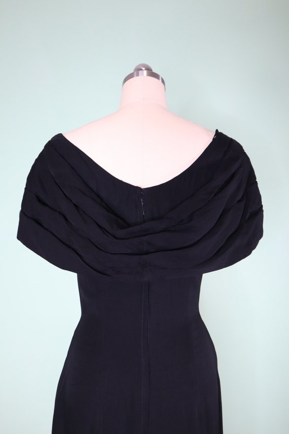 1950s Suzy Perette black dress, silk chiffon, ros… - image 7