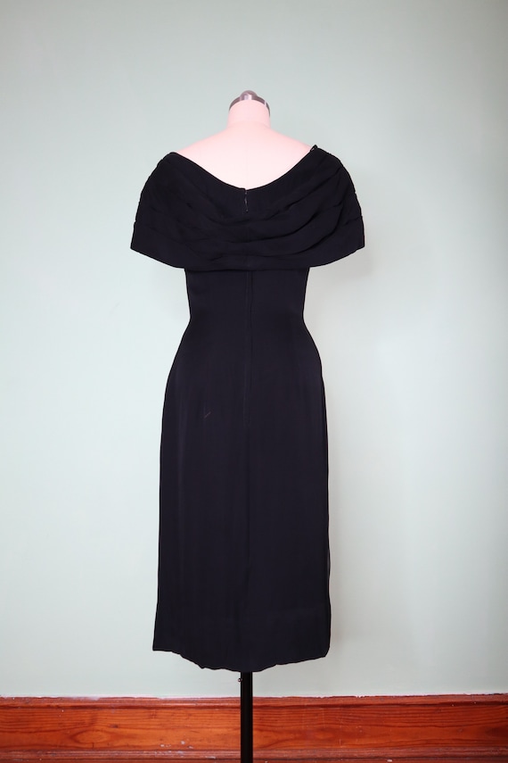 1950s Suzy Perette black dress, silk chiffon, ros… - image 3