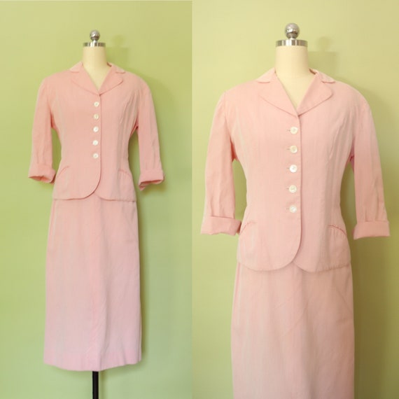 1940s skirt suit, cotton rayon, red and white stri