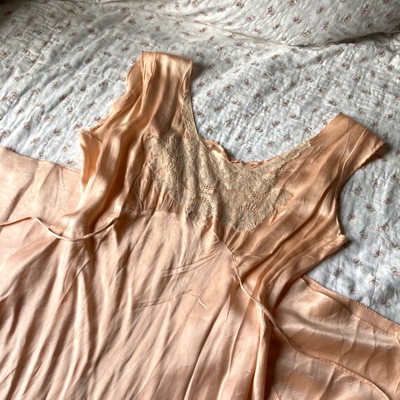 1930s silk slip dress, bias cut, pink, floral lac… - image 4