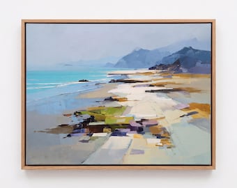 Large Abstract Hand Painted Oil Painting,Coastal Sand Dunes Landscape Art,Abstract Beach Seascape,Textured Modern Minimalist Ocean Wall Deco