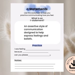 I-statement worksheet, therapy resources, coping skills, communication skills