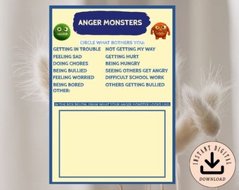 Anger Worksheet for kids, supplemental worksheet, coping skills for anger