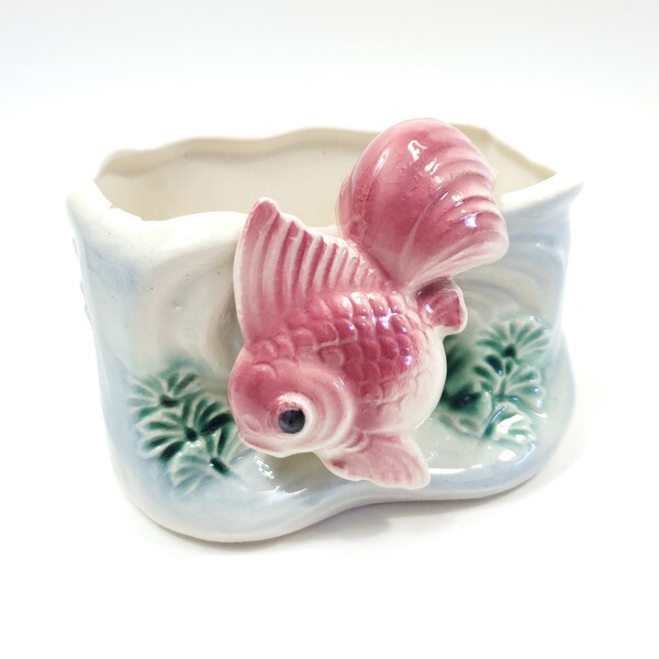 Vintage Hand Decorated Shafford Planter, Fish Planter, Japan Pottery, Vintage Planter, Under The Sea, Mermaid, Pink Fish, Underwater Theme