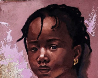 Hermoso niño LIENZO Arte afroamericano Arte de pared Impresiones de arte negro Obra de arte negro Arte de niños negros Póster de arte negro