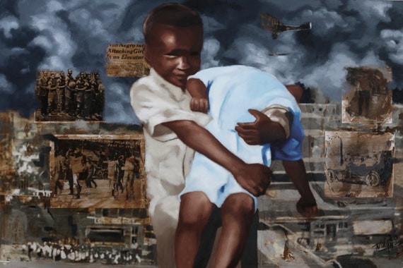 Black Wall St (II) Destruction Oil Print African American Art Wall Art, Black Art Prints, Home Decor Art, Large Wall Art, Art
