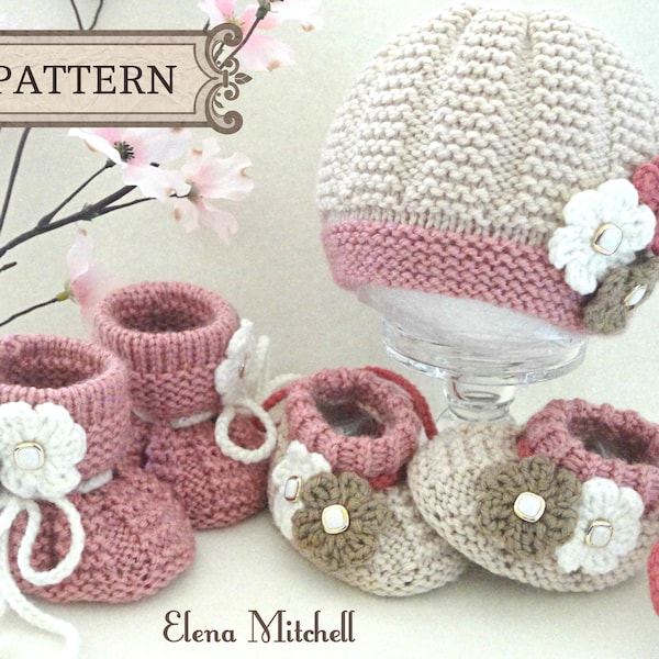 Knitting PATTERN Baby Booties Baby Shoes Patterns Knit Baby Hat Baby Beanie Baby Girl Infant Babies Pattern Baby Cap Knitted Baby Set PDF