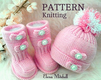 Knitting PATTERN Baby Shoes Baby Booties Baby Hat Baby Beanie Baby Set Pompom Baby Uggs Baby Girl Pattern ( PDF file ) Instant Download