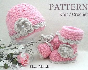 Knitting PATTERN Baby Girl Baby Hat Baby Booties Baby Beanie Baby Girl Outfit Pattern Infant Shoes Baby Shoes Baby Cap Baby Set PATTERN