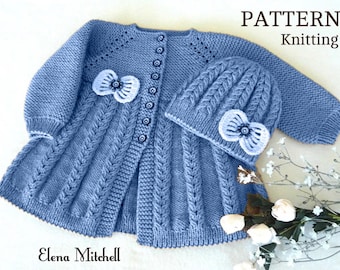 MOTIF de veste pour bébé en tricot Cardigan pour bébé Bonnet pour bébé Modèle de bonnet pour bébé Pull en tricot pour bébé Tenue de bébé fille MOTIF en PDF anglais