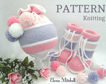 Knitting PATTERN Baby Set Knitted Baby Hat Baby Booties Baby Boy Baby Girl Knitted Baby Outfit Pattern Baby Shoes Pattern in English ( PDF )