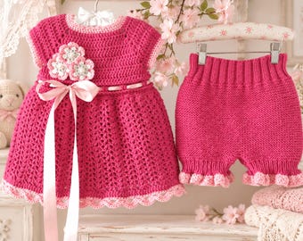 Crochet Baby Dress and Knit Bloomers, Baby Girl Outfit, 0–12 Months, Pattern PDF