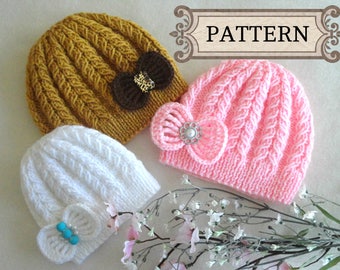 Knitting PATTERN Baby Hat Baby Beanie Knitted Baby Girl Hat Baby Girl Knitting Pattern Baby Cap Infant Knitting Pattern ENGLISH Only PDF