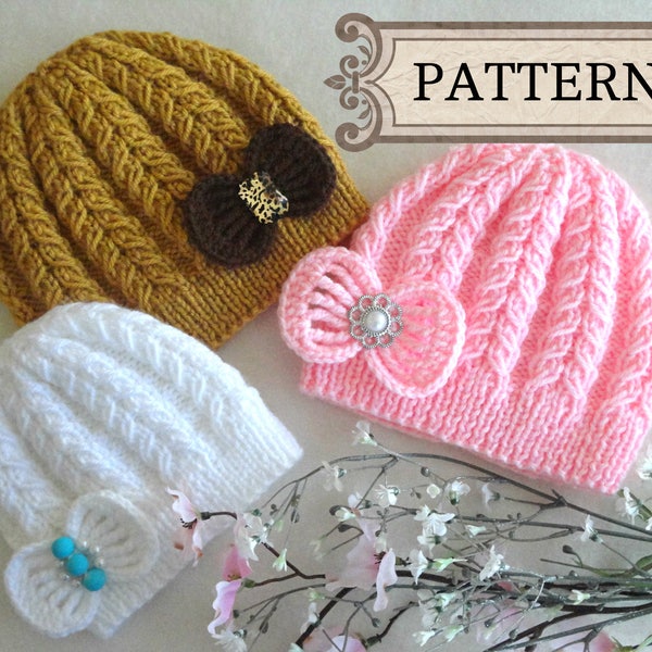 Knitting PATTERN Baby Hat Baby Beanie Knitted Baby Girl Hat Baby Girl Knitting Pattern Baby Cap Infant Knitting Pattern ENGLISH Only PDF