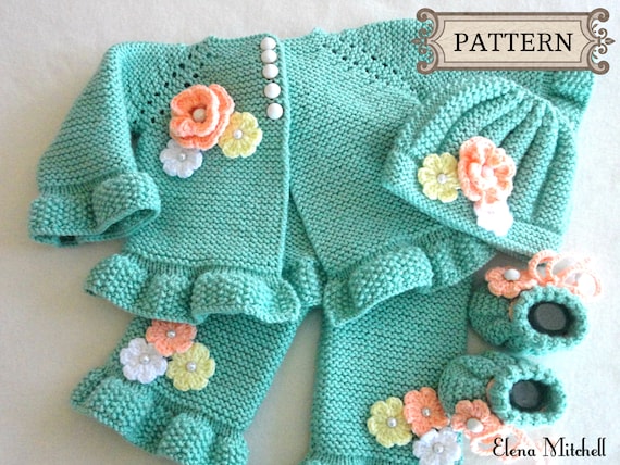 Knitting PATTERN Baby Cardigan Baby Jacket Baby Pants Baby Girl Outfit Baby Hat Baby Shoes Pattern Baby Sweater Baby Beanie Baby Set Pattern