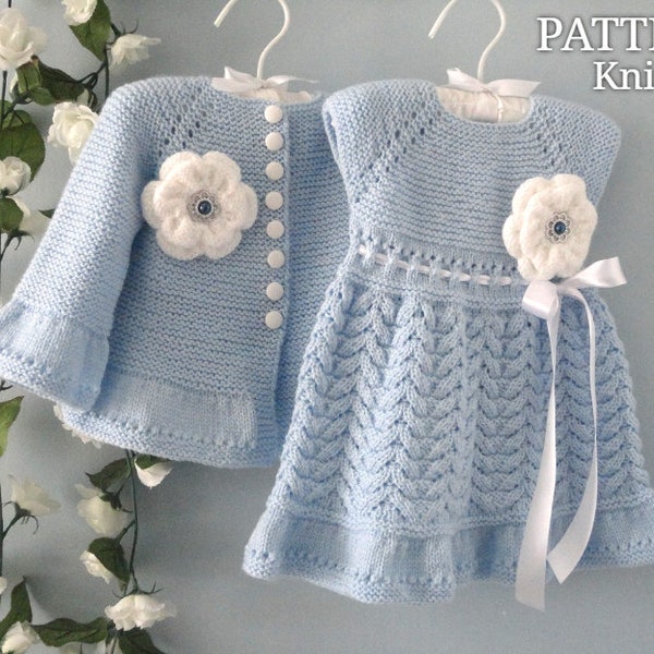 Knitting PATTERN Baby Dress Baptism Baby Girl Knitted Baby Cardigan Baby Sweater Baby Jacket Knitted Baby Dress Baby Coat PATTERN in English