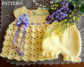 Crochet PATTERN Baby Dress Knitting PATTERN Baby Bloomers Knitted Diaper Cover Pattern Crocheted Baby Dress Pattern Baby Girl Outfit PDF