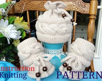 Knitting P A T T E R N Baby Set Knitted Baby Hat Baby Shoes Knitted Baby Beanie Pattern Baby Booties Baby Boy Baby Girl Pattern ( PDF file )