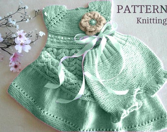 MOTIF de robe pour bébé en tricot Couvre-couche en tricot Robe de baptême Robe de baptême pour bébé Bloomer pour bébé Pantalon pour bébé en tricot MOTIF en anglais