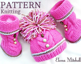 Knitting PATTERN Baby Beanie  Knitting Baby Set Baby Shoes Knitted Baby Hat Pattern Baby Booties Baby Boy Baby Girl Pattern ( PDF file )