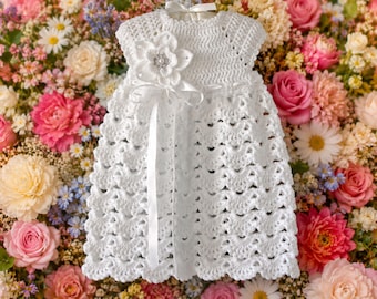 Crochet Baby Baptism Dress Pattern PDF, Christening Gown, Lace Dress, 0–12 Months