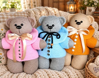 Modèle de tricot PDF pour ours en peluche avec manteau, ours tricoté, peluche