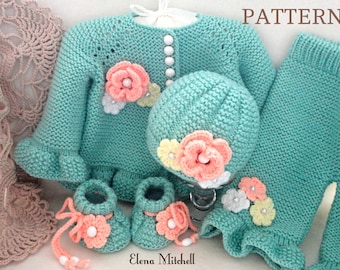 Knitting PATTERN Baby Cardigan Baby Jacket Baby Pants Baby Girl Outfit Baby Hat Baby Shoes Pattern Baby Sweater Baby Beanie Baby Set Pattern