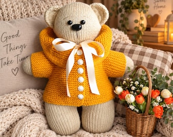 Modèle de tricot PDF pour ours en peluche avec manteau, ours tricoté, peluche