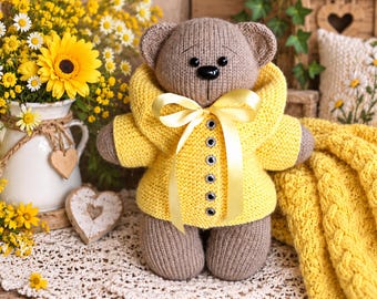 Modèle de tricot PDF pour ours en peluche avec manteau, ours tricoté, peluche