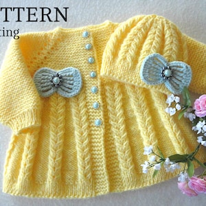 Knitting PATTERN Baby Jacket Knitted Baby Cardigan Baby Hat Baby Beanie Pattern Knit Baby Sweater Baby Girl Outfit PATTERN in English PDF