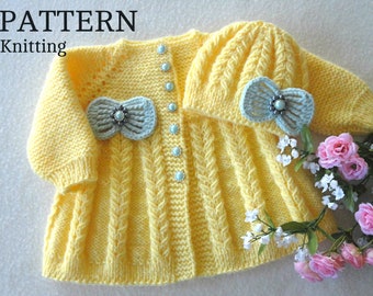 Knitting PATTERN Baby Jacket Knitted Baby Cardigan Baby Hat Baby Beanie Pattern Knit Baby Sweater Baby Girl Outfit PATTERN in English PDF