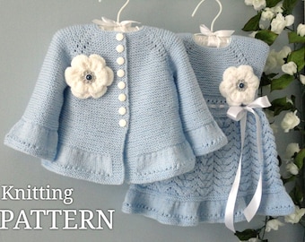 Modèle de tricot Robe bébé Baptême bébé fille Cardigan bébé tricoté Pull bébé Veste bébé Robe tricotée bébé Manteau bébé MOTIF en anglais