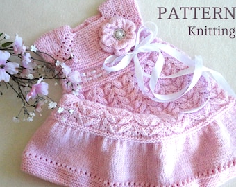 Knitting PATTERN Baby Dress Baptism Baby Girl Outfit Christening Baby Dress Pattern Knitted Flower Knitted Baby Dress PATTERN in English