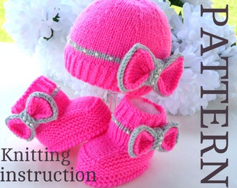 Knitting PATTERN Baby Girl Outfit Baby Booties Knitted Baby Hat Baby Beanie Knitted Baby Shoes Pattern Newborn Baby Girl Pattern in English