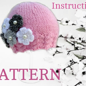 Knitting PATTERN Baby Hat Baby Girl Beanie Knitted Baby Cap Infant Pattern Newborn Girl Pattern Babies Hats Pattern Knit Baby Hat Pom-Pom