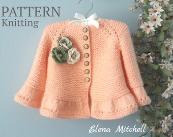 PATRON de tricot bébé veste bébé fille Cardigan point mousse tricoté bébé manteau infantile fille vêtements tricoté bébé tenue motif en anglais