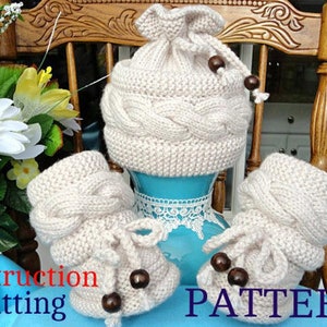 Knitting PATTERN Baby Booties Baby Hat Knitted Baby Shoes Knit Baby Beanie Baby Girl Baby Boy Knitted Baby Outfit PATTERN in English PDF image 3
